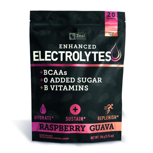 Zeal Naturals Raspberry Guava stick pack front view for on-the-go hydration.