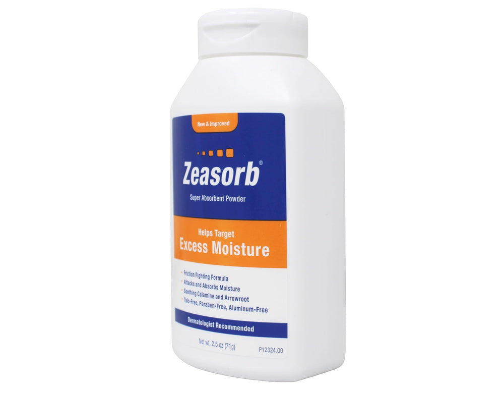 Zeasorb packaging display highlights value and six-pack convenience.