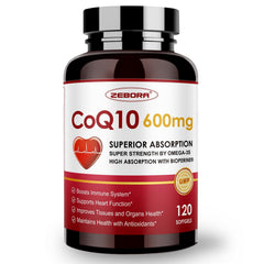 ZEBORA CoQ10-600mg softgels bottle for energy support on the go