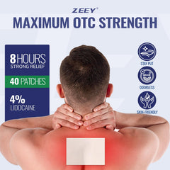 ZEEY lidocaine patch on neck and shoulder easing discomfort.