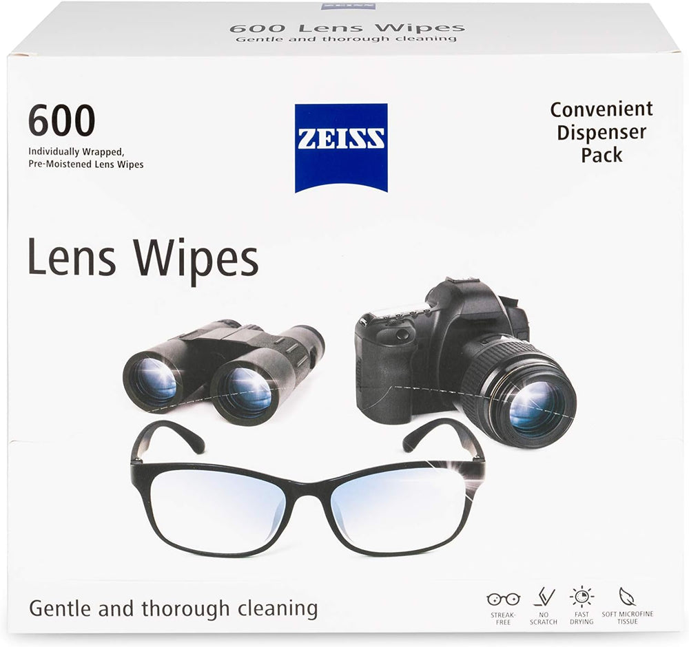 ZEISS pre-moistened lens wipes in a resealable pack for easy on-the-go cleaning.