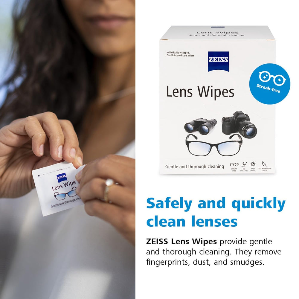 ZEISS ultra-soft, non-abrasive wipes protect lenses while removing dirt.