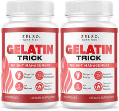 ZELSO Gelatin Trick bottle front showing compact daily energy support