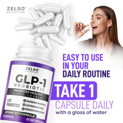 ZELSO packaging box highlighting 3-pack value and GLP-1 probiotic.