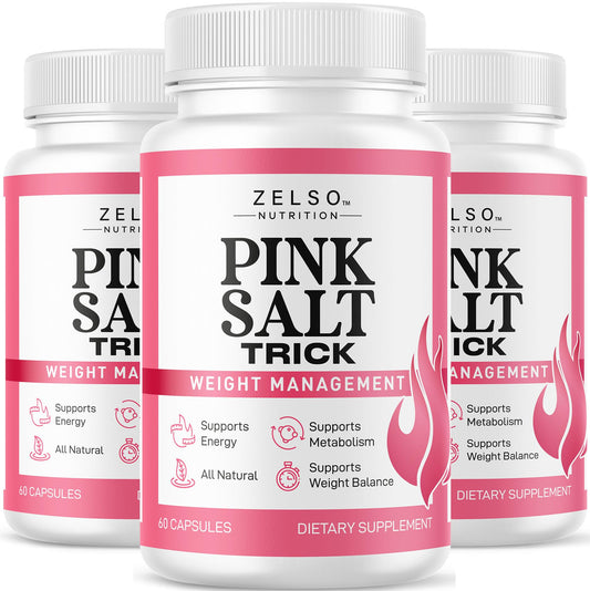 ZELSO Pink Salt Trick capsules bottle, supporting daily wellness balance.