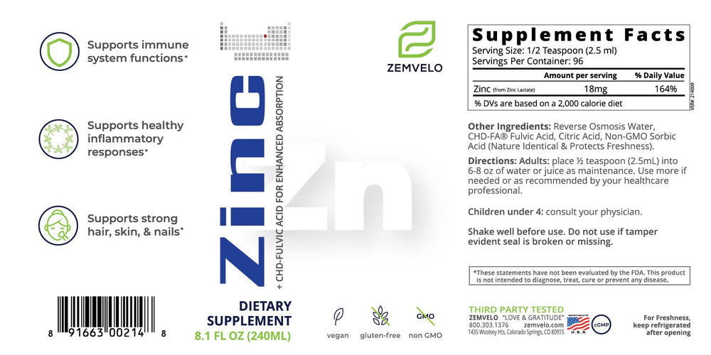 Zemvelo Liquid Ionic Zinc dropper for easy daily dosage