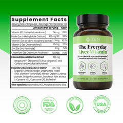 Zen Nutrients Everyday Liver Vitamin ingredients close-up highlighting Bergacyn FF.
