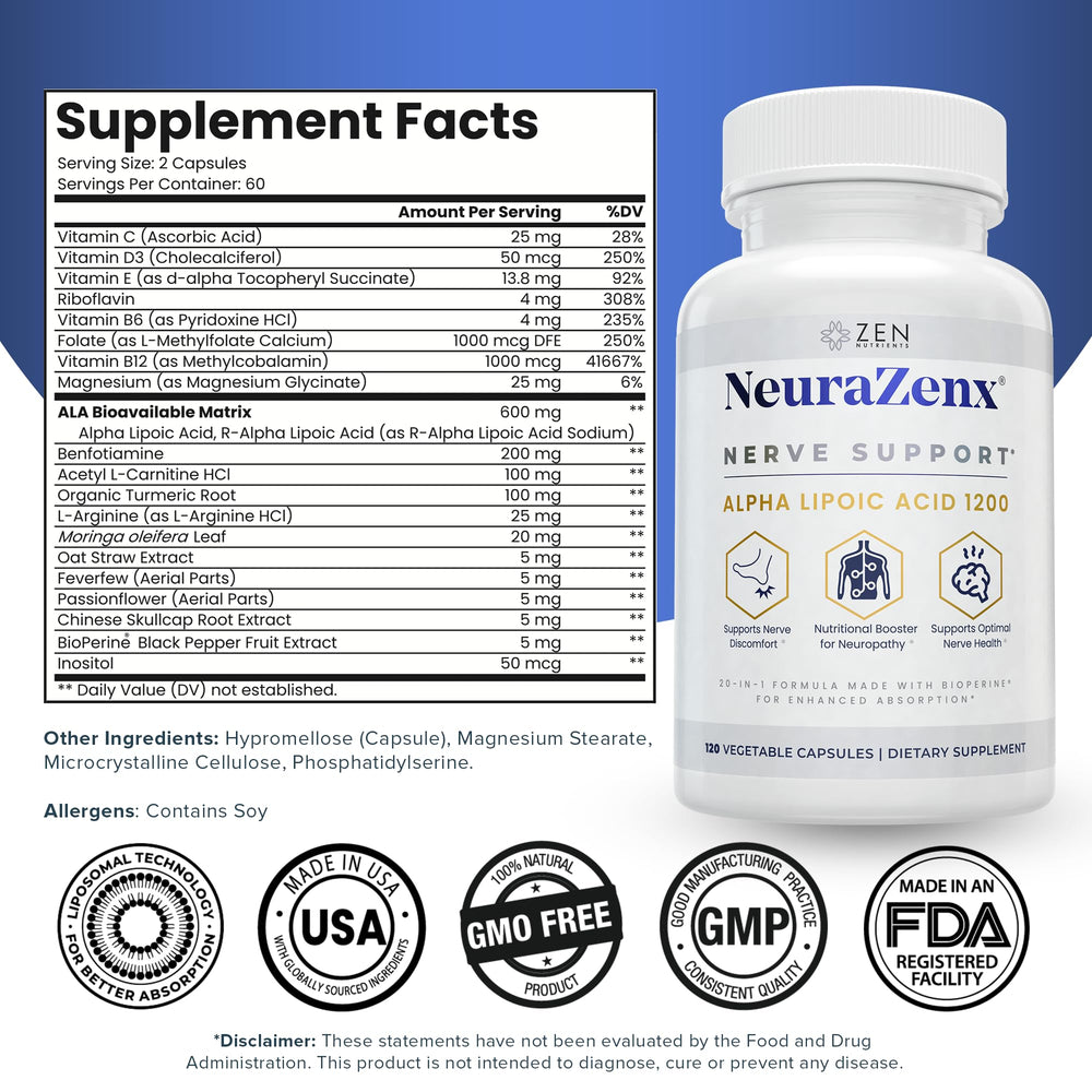 Zen Nutrients NeuraZenX capsules on a clean surface.