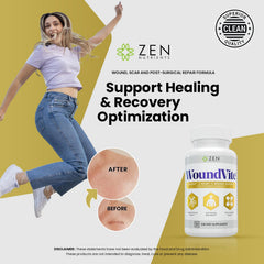 Zen Nutrients WoundVite bottle beside measuring cup for easy daily dosing.