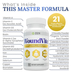 WoundVite packaging and capsules on neutral background suggesting pre and post-surgery support.