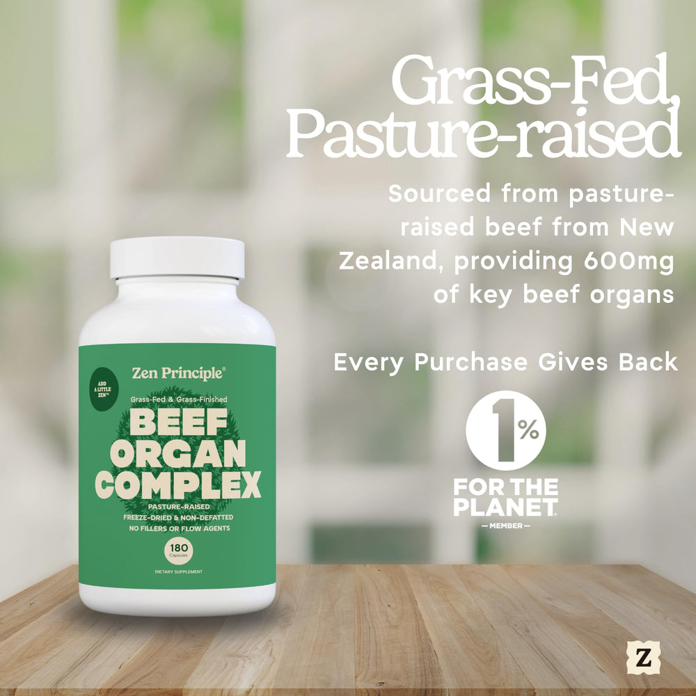 Zen Principle daily routine capsules beside a cup, suggesting easy daily use.