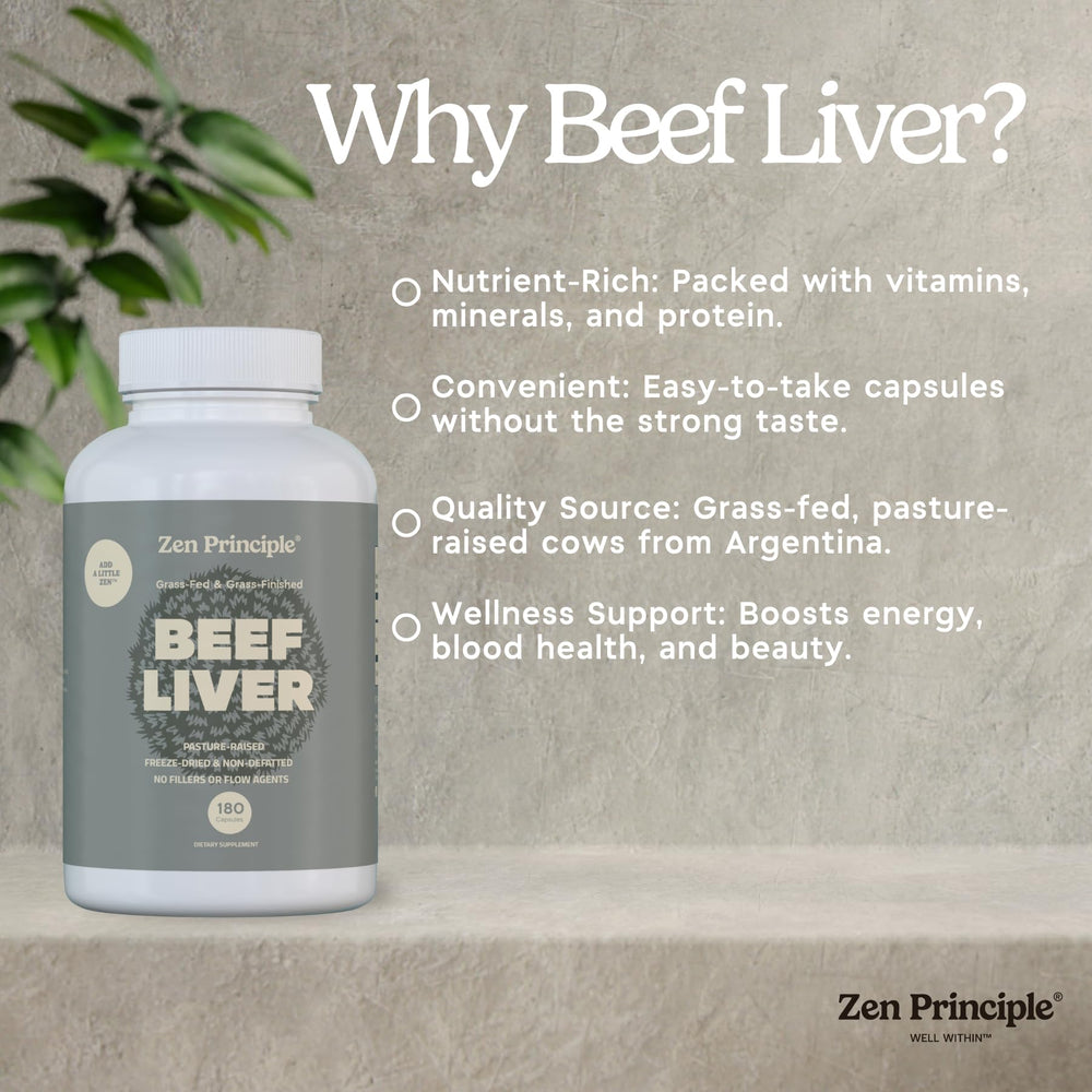 Zen Principle iron-rich liver capsules closeup for daily energy