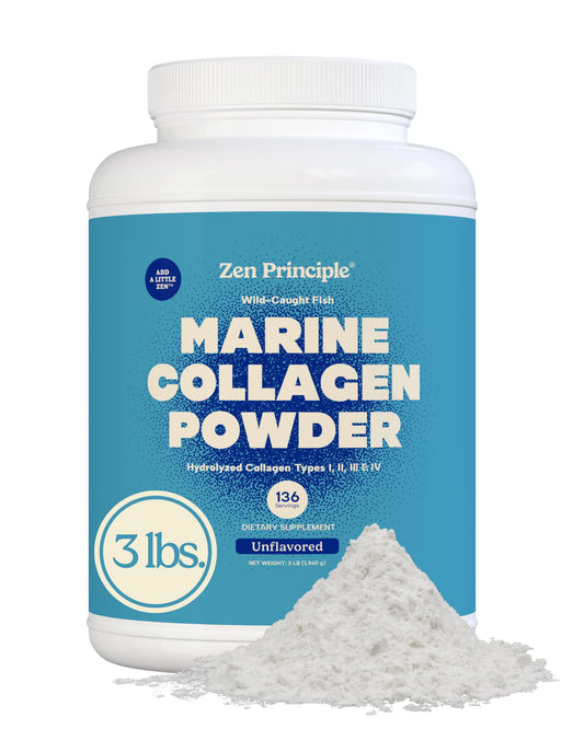 Zen Principle Marine Collagen bottle on a clean surface for daily skin and hair support