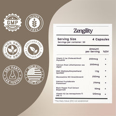 Zen Principle Zengility capsules in bottle ready for joint support.