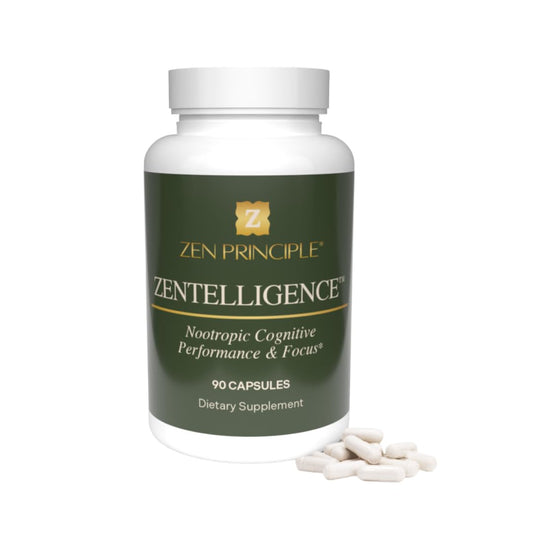 Zen Principle Zentelligence bottle presents sleek design for sustained focus.
