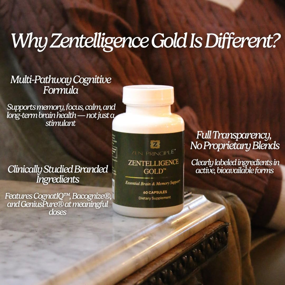 Zen Principle Zentelligence Gold label spotlight emphasizing transparent formulas
