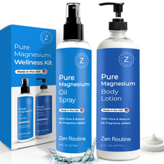 Zen Routine magnesium spray packaging shown; fast-absorbing relief for legs.