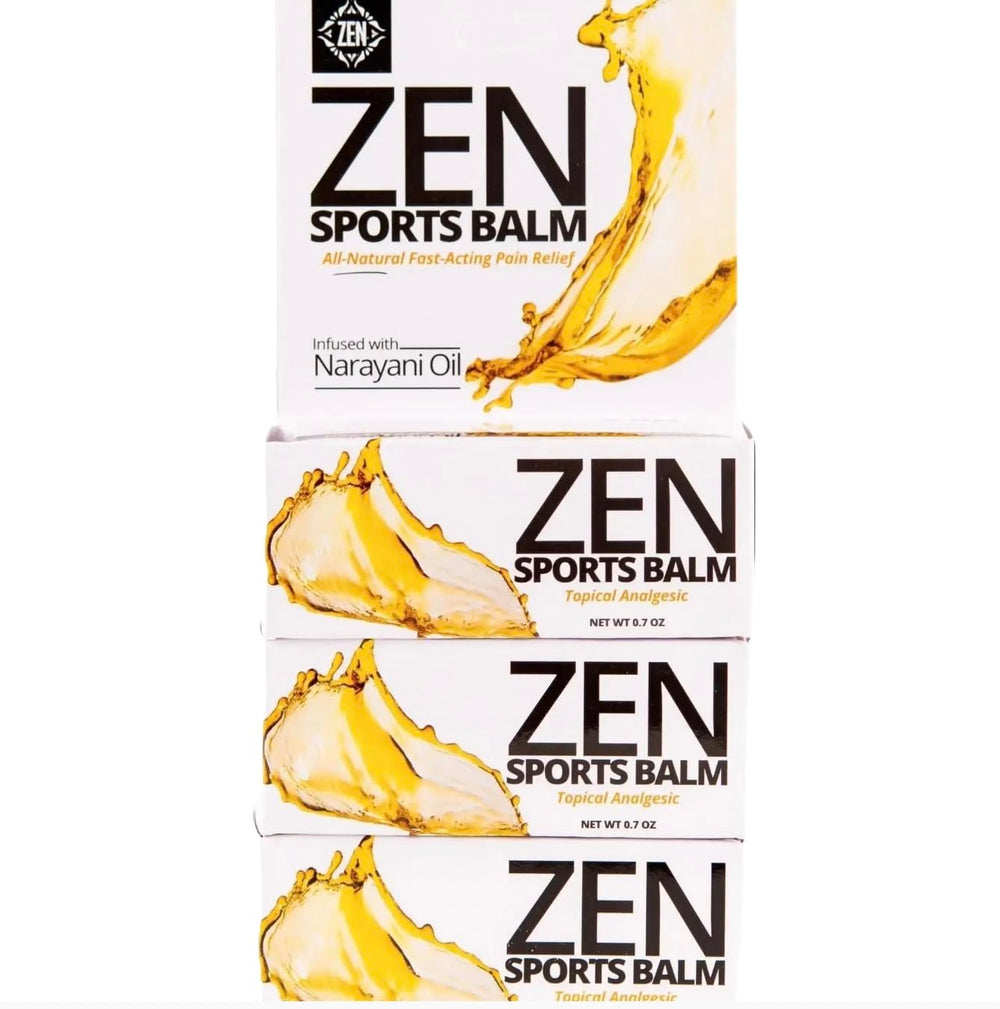 ZEN Sports Balm Narayani Oil bottle pour for fast relief during workouts.