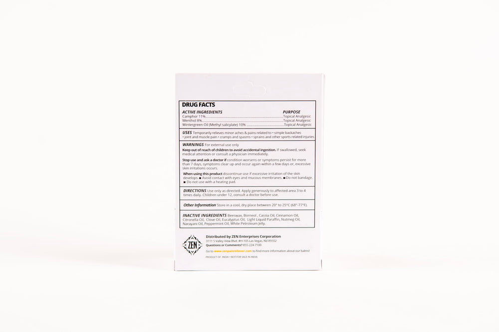 ZEN Sports Balm Narayani Oil label closeup shows natural ingredient list.