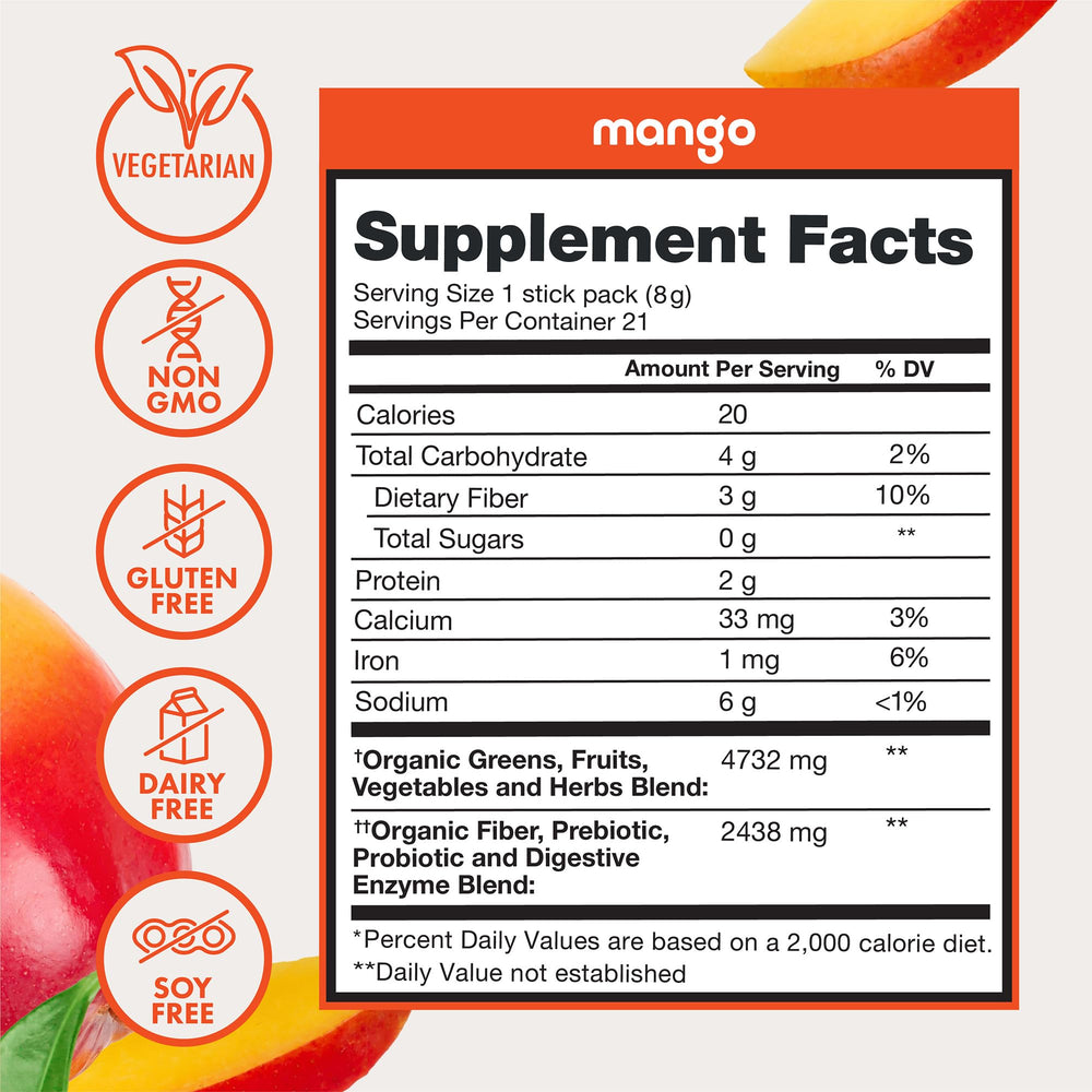 Zena Nutrition Zero sugar organic ingredients for a clean greens option.
