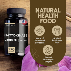 Zenavea nattokinase 270 capsules pack shot to indicate supply duration.