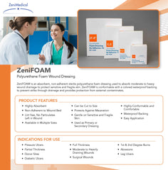 ZeniFOAM 6x6 non-stick pad demonstrates gentle wound contact and easy dressing changes.