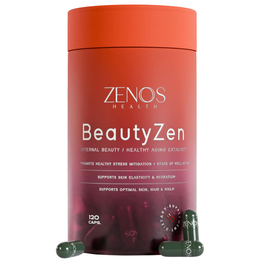 Zenos Health BeautyZen bottle front for daily hair and skin support.