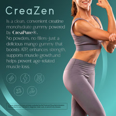Zenos Health CreaZen bottle side view conveys portable preworkout option.