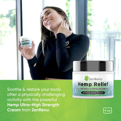 ZenRenu hemp oil arnica lavender camphor ingredients blend for natural recovery.