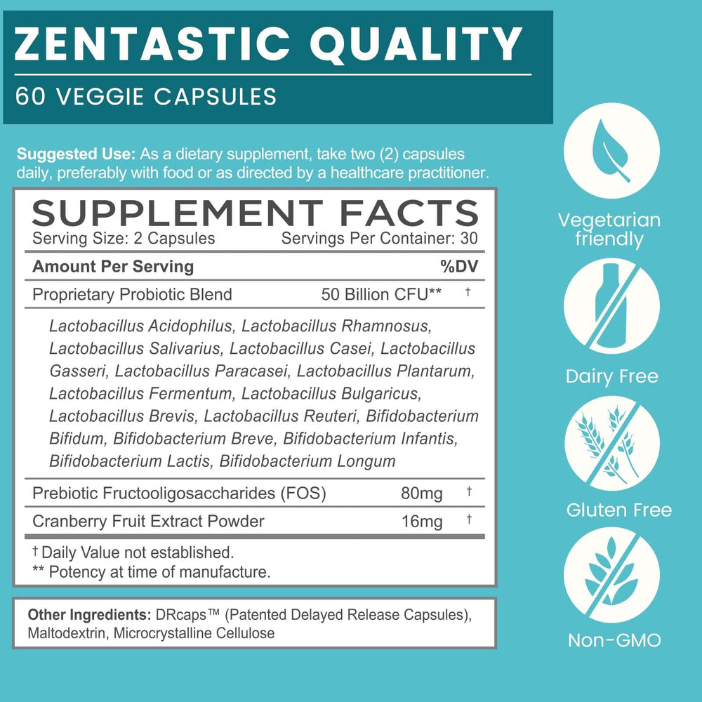 Zentastic Probiotics capsules for daily digestive and immune support