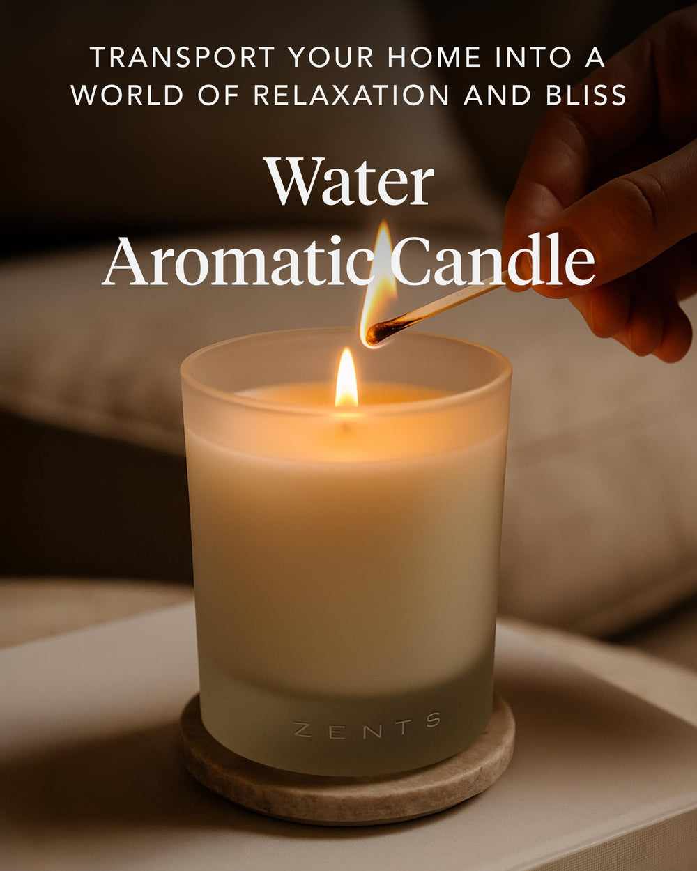 Zents frosted glass candle with stone lid adds elegant decor and a clean burn.