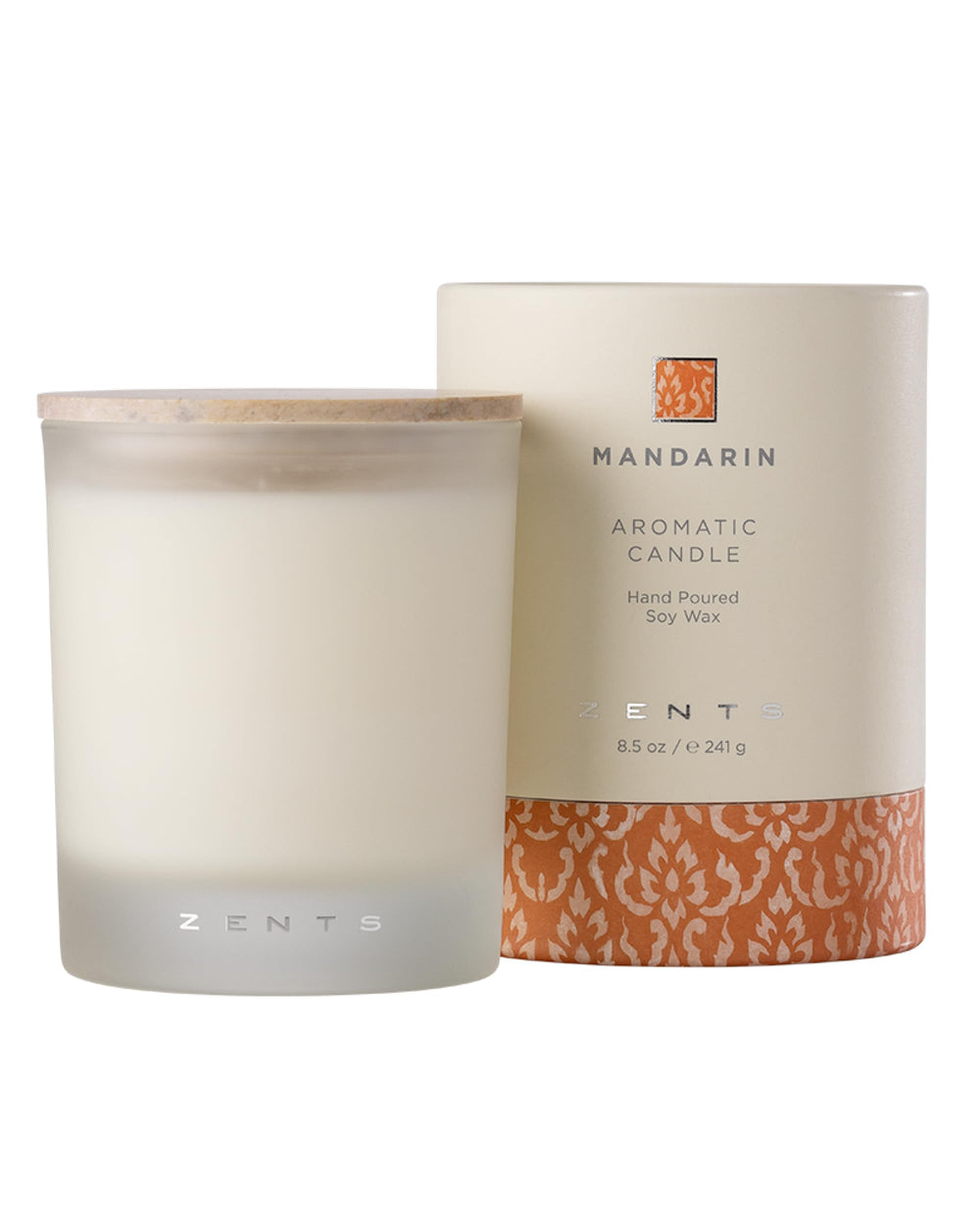 Zents Mandarin Ginger Vanilla candle in large jar glows warmly for cozy spaces.