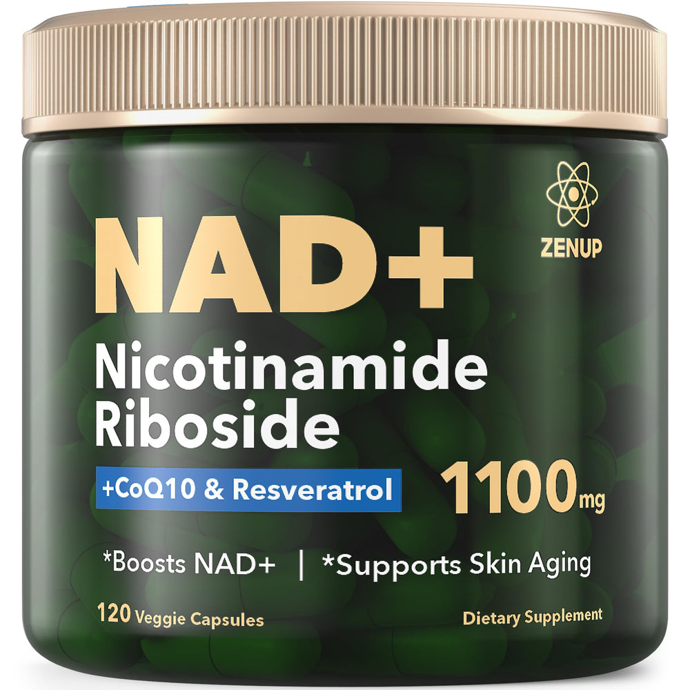 ZenUP NAD+ supplement bottle front highlighting liposomal NR for daily energy.