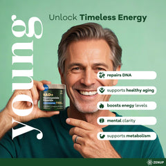 ZenUP NAD+ pill details highlighting liposomal technology benefits.
