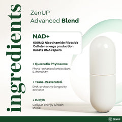 ZenUP NAD+ with glow-focused bottle suggesting skin vitality.