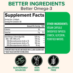 Zenwise vegan omega-3 softgels close-up shows burpless, fish-free consumption.