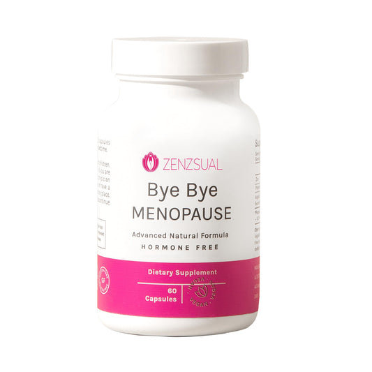 ZENZSUAL Bye Bye Menopause melatonin bottle front for natural menopause support