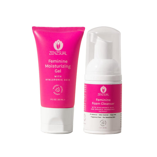 ZENZSUAL Feminine Foam Cleanser bottle promotes clean, balanced external hygiene.