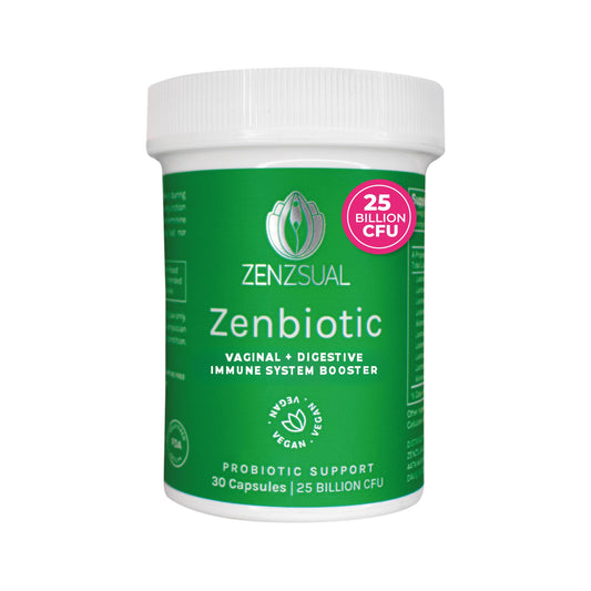 ZENZSUAL Zenbiotic bottle front view supports daily feminine health and balance