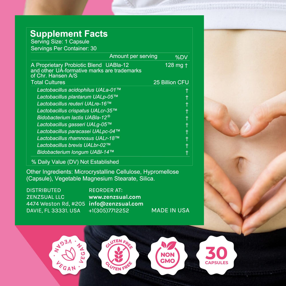 ZENZSUAL Zenbiotic daily-use pack demonstrates convenient vegan capsules