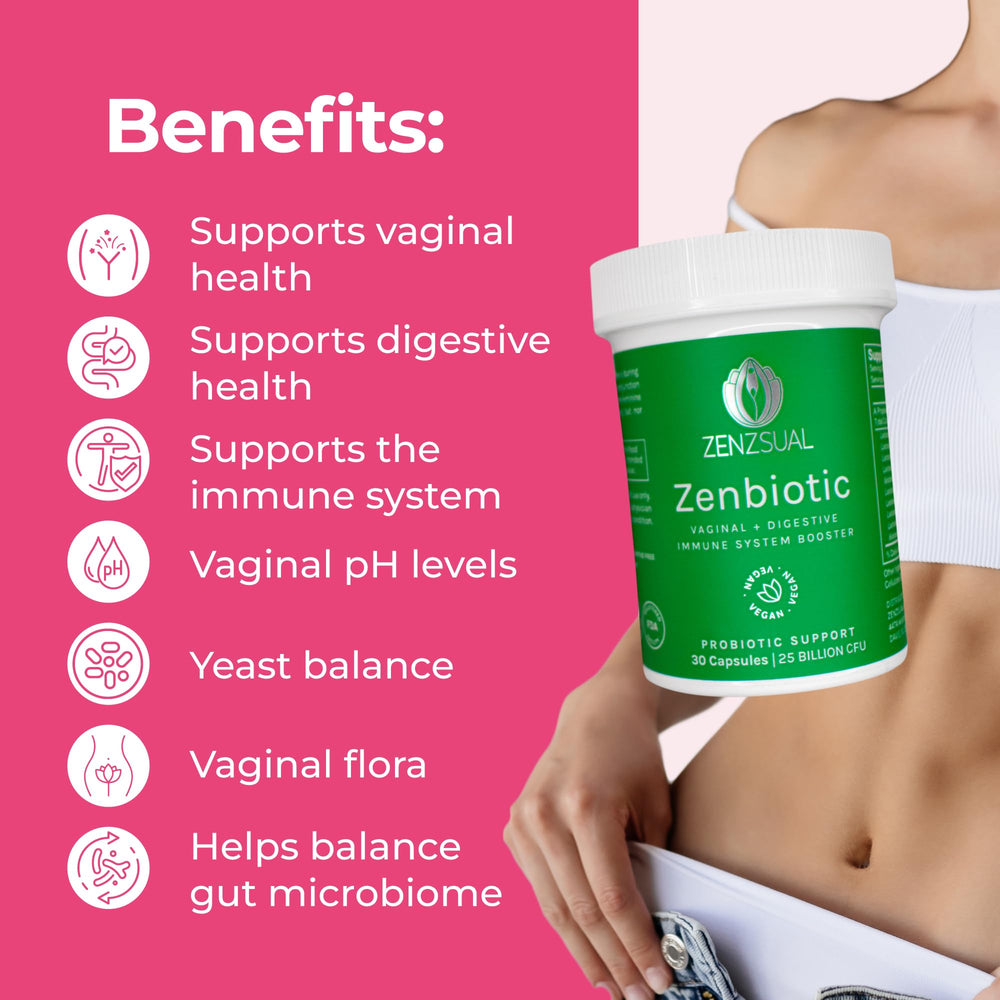 ZENZSUAL Zenbiotic on a kitchen counter illustrates digestive health support