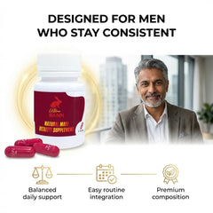 Ingredients label featuring Horny Goat Weed, Tongkat Ali, Saw Palmetto.