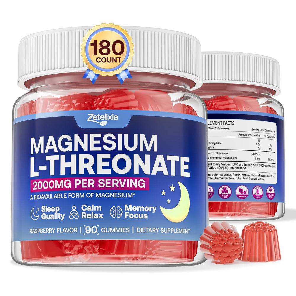 Zetelixia magnesium L-threonate gummies bottle label highlighting cognitive support
