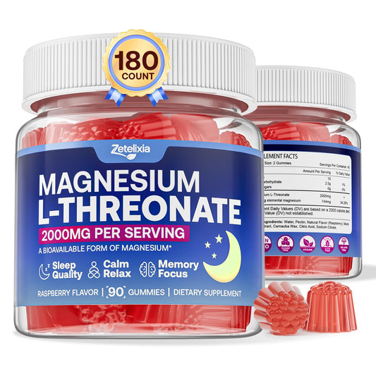 Zetelixia magnesium L-threonate gummies bottle label highlighting cognitive support