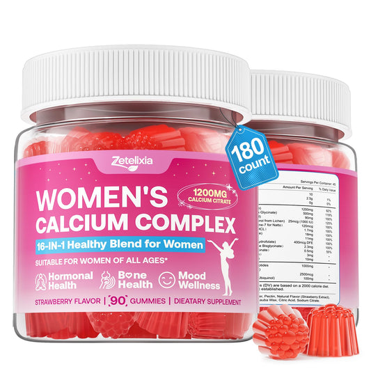 Zetelixia calcium gummies women bottle front with strawberry flavor for everyday use