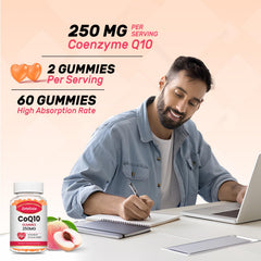 Zetelixia CoQ10 gummies peach label indicating quality and safety.