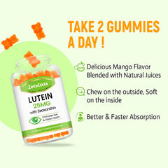 Zetelixia Lutein Gummies blue light protection graphic suggesting reduced strain.