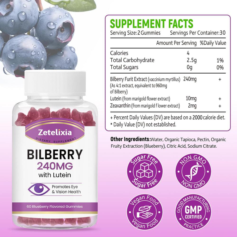 Zetelixia lutein zeaxanthin gummies highlight nutrients for eye comfort.