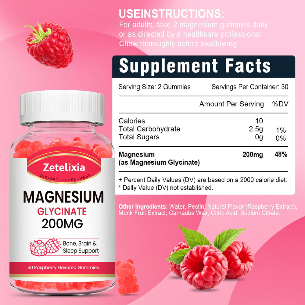 Zetelixia Magnesium Glycinate Gummies raspberry close-up—delicious texture and flavor.