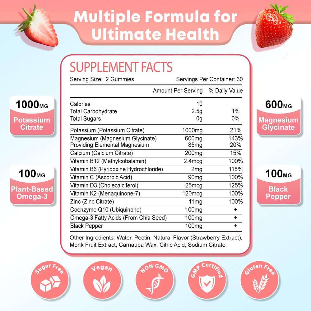 Zetelixia gummies label close-up showing 12 ingredients for wellness.